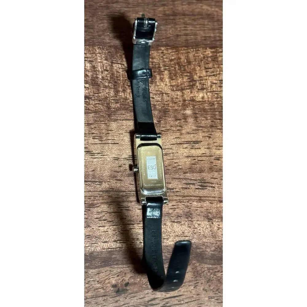 Women' ESQ Esquire Swiss Quartz Stainless Tank Style 20mm Watch, Black Leather